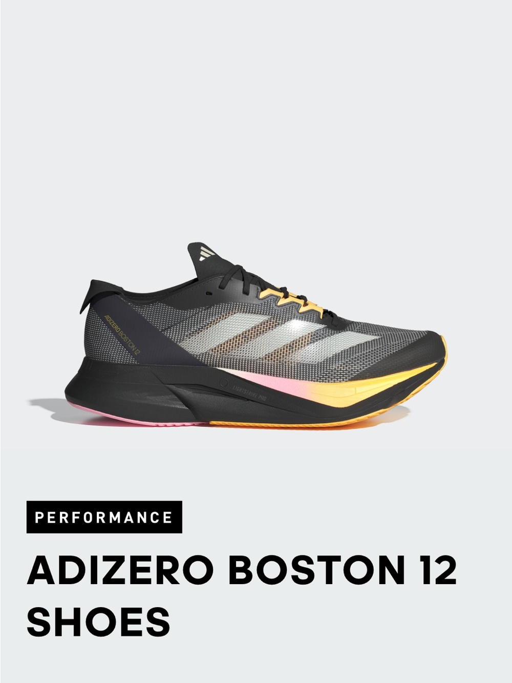 Adidas Adizero Boston 12 Men’s Running Shoes – Black with Yellow Accent